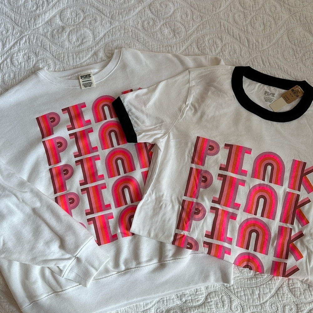 NWT VS PINK Retro T-Shirt and Matching Sweatshirt Amber Vittoria Collab XS